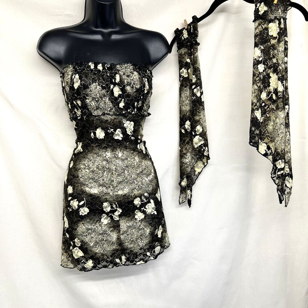 Strapless Smocked Floral Tube Dress with Matching Bell Sleeves NWT M Whimsigoth